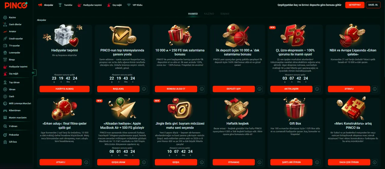 Ad günü bonusları və eksklüziv Pinco təklifləri