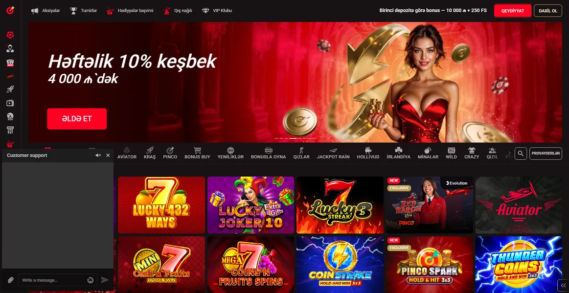Problemlərin həlli və dəstək xidməti Pinco Casino giriş