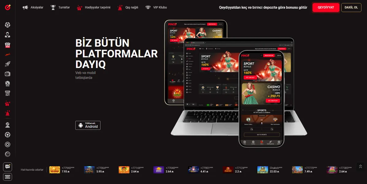 Pinko Casino mobil tətbiqi vasitəsilə quraşdırma və daxil olma